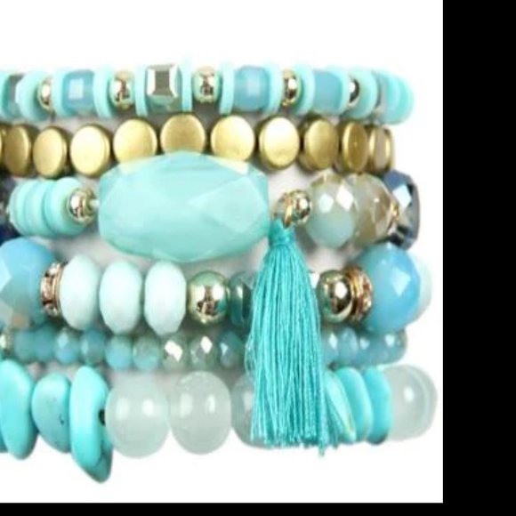 Bracelet Set Turquoise Tassel Charm Set of 6 💙 - Picture 2 of 5